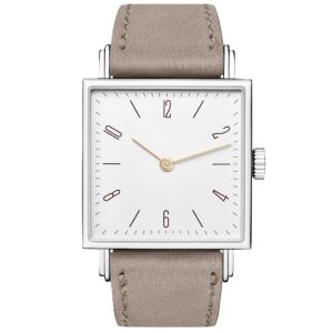 Custom minimalist watch with white dial